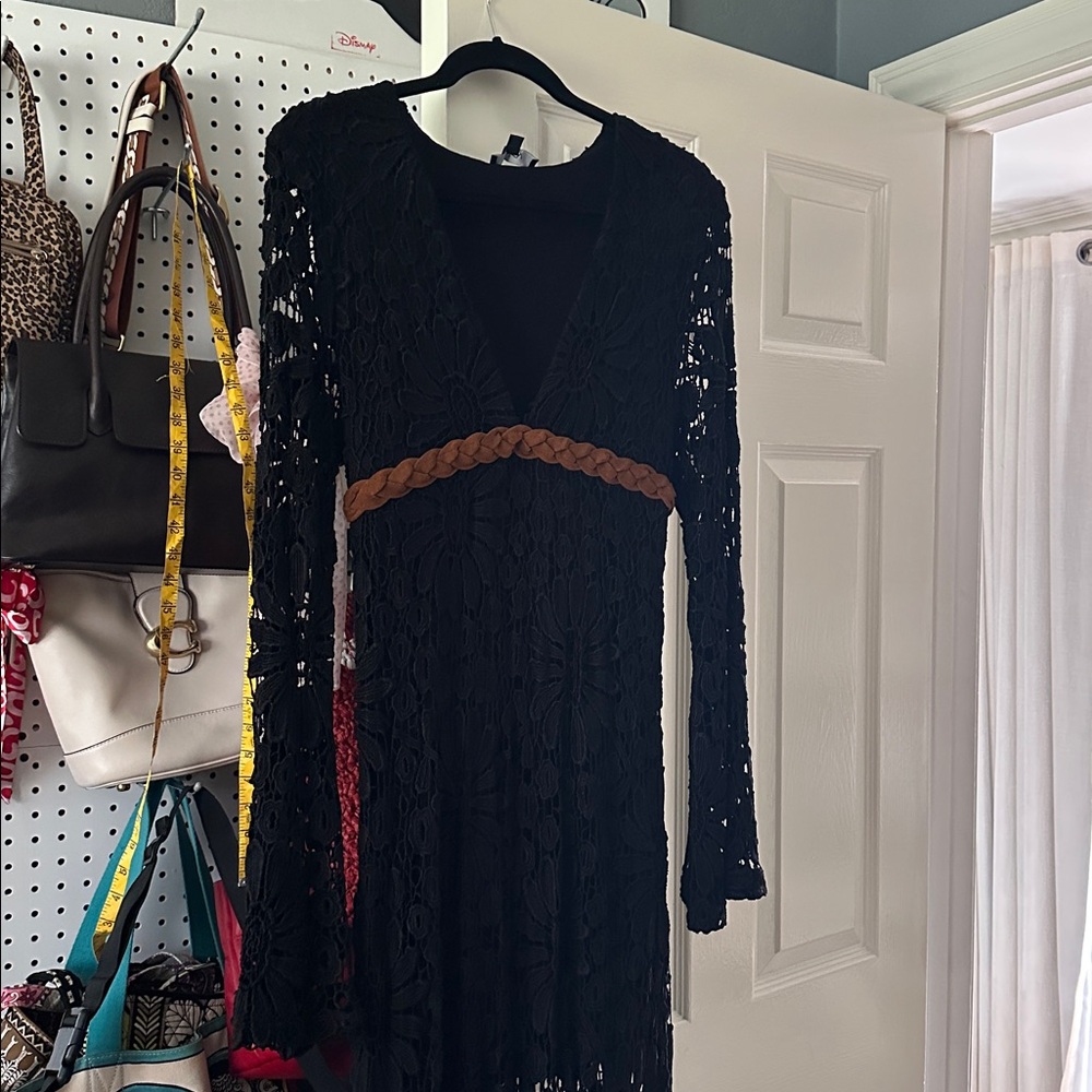 Vintage Lace n Leather Maxi Dress by Sky • Size M